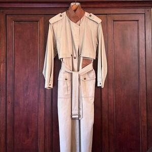 TOGETHER Co Ltd Women Beige Classic Trench Coat Leather Collar Belted Size 10
